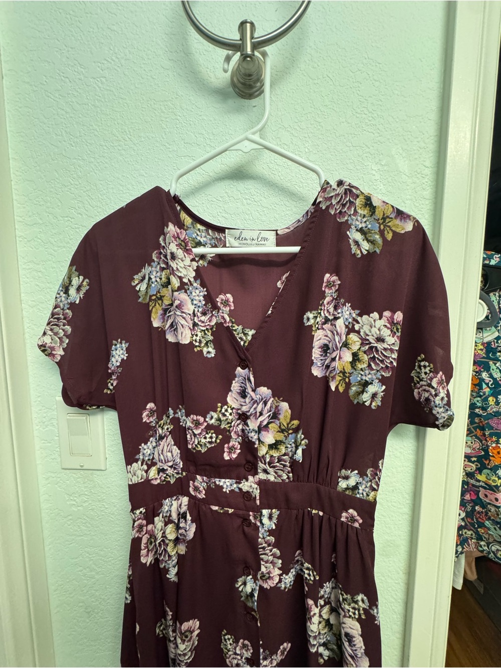 Floral Plum Maxi Dress with Elastic Waist